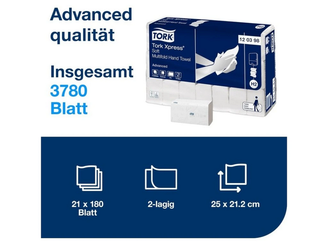 TORK 120398, papírové ručníky Multifold Advanced bílé, H2 - náhrada 120289