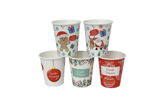 Kelímek papírový 250 ml pr.80 mm - bílý - potisk Veselé Vánoce mix (65 ks/balení)