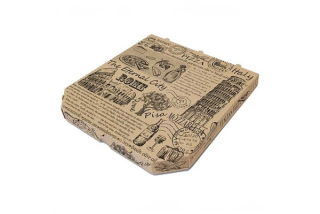 Pizza krabice 320×320×30 mm hnědá s potiskem – 100 ks